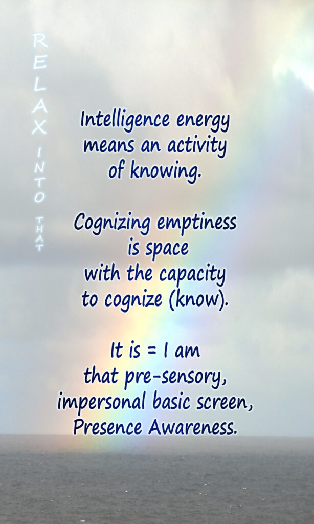 Pointing card: Intelligence-energy means an activity of knowing — cognising emptiness is space with the capacity to cognise